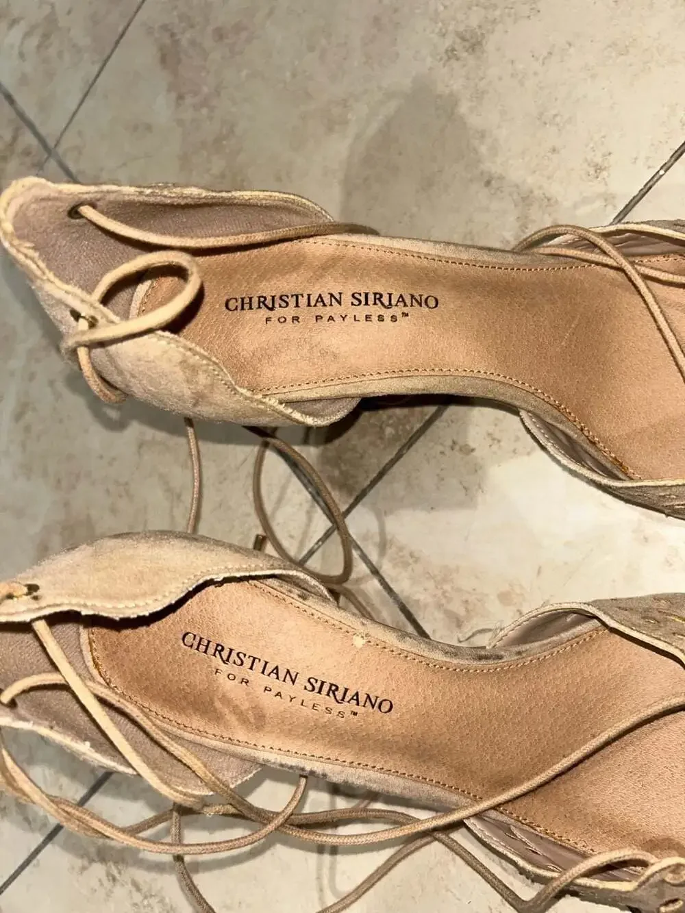 Christian Siriano for Payless Tan Suede Pointed Toe Lace-Up Stiletto Heels Size